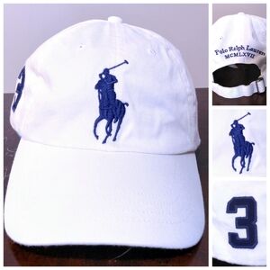 POLO RALPH LAUREN Dad Hat Cap WHITE Blue BIG PONY One Size LIMITED EDITION #3 RL